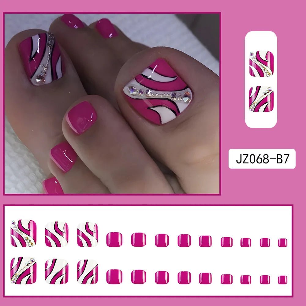 Summer Beach Toe False Nail Press on Nails 24 Pcs Fake Nails Set Shell Design Decorated Toe Nails Acrylic Stick on Toe Nail - Paola Center