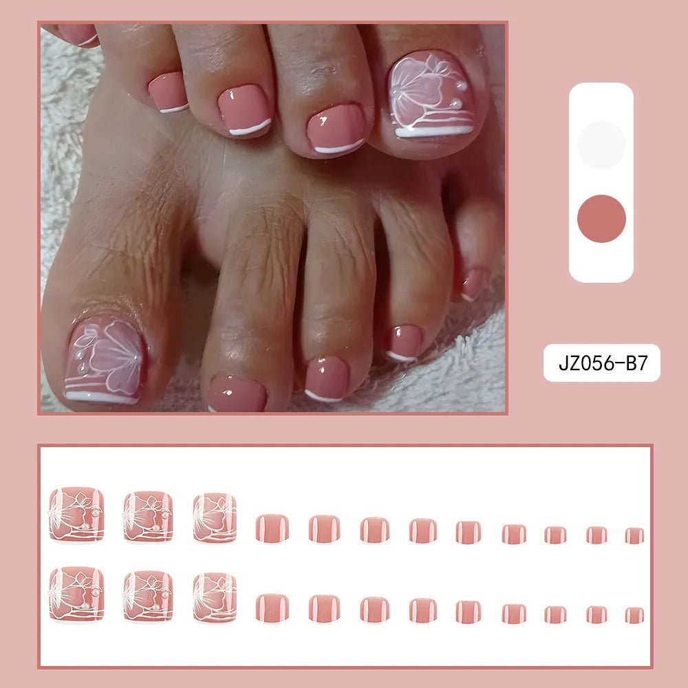Summer Beach Toe False Nail Press on Nails 24 Pcs Fake Nails Set Shell Design Decorated Toe Nails Acrylic Stick on Toe Nail - Paola Center