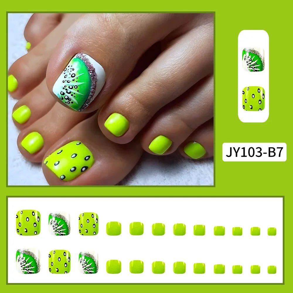 Summer Beach Toe False Nail Press on Nails 24 Pcs Fake Nails Set Shell Design Decorated Toe Nails Acrylic Stick on Toe Nail - Paola Center