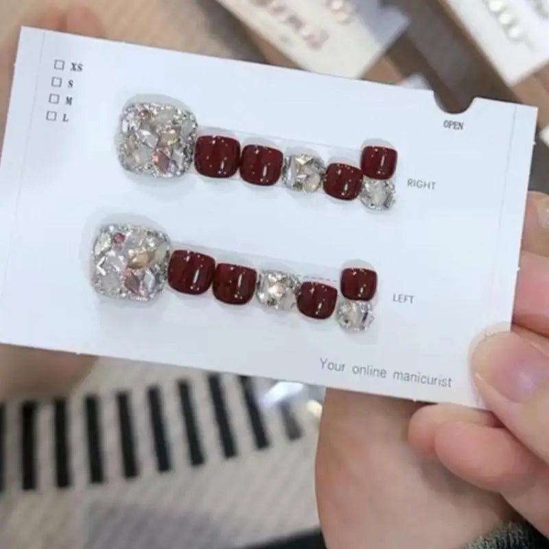 Toenails Glitter Glitter Press On Toe Nails Manicure Art Glossy Fake Toe Nails 14Pcs Sparkling Cat's Eye Toenail Girls Nail Art - Paola Center