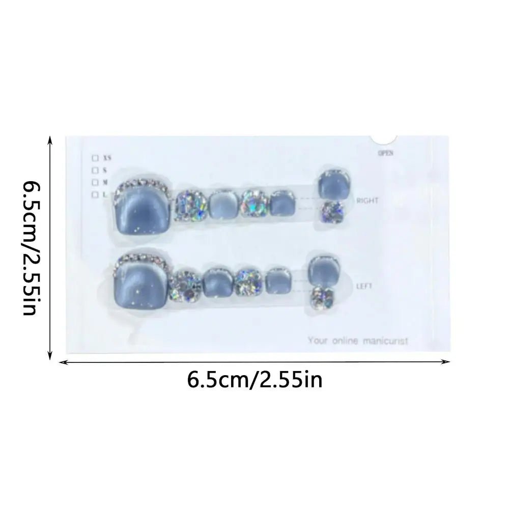 Toenails Glitter Glitter Press On Toe Nails Manicure Art Glossy Fake Toe Nails 14Pcs Sparkling Cat's Eye Toenail Girls Nail Art - Paola Center
