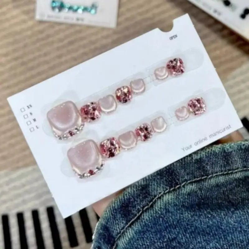Toenails Glitter Glitter Press On Toe Nails Manicure Art Glossy Fake Toe Nails 14Pcs Sparkling Cat's Eye Toenail Girls Nail Art - Paola Center