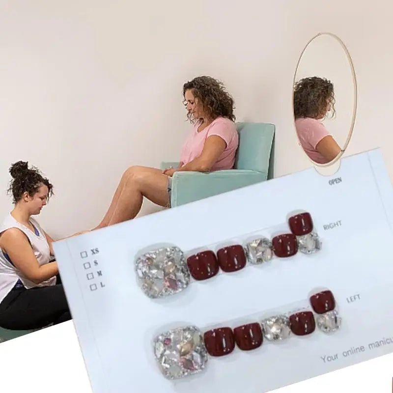 Toenails Glitter Glitter Press On Toe Nails Manicure Art Glossy Fake Toe Nails 14Pcs Sparkling Cat's Eye Toenail Girls Nail Art - Paola Center