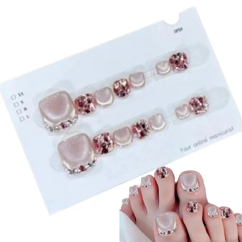 Toenails Glitter Glitter Press On Toe Nails Manicure Art Glossy Fake Toe Nails 14Pcs Sparkling Cat's Eye Toenail Girls Nail Art - Paola Center