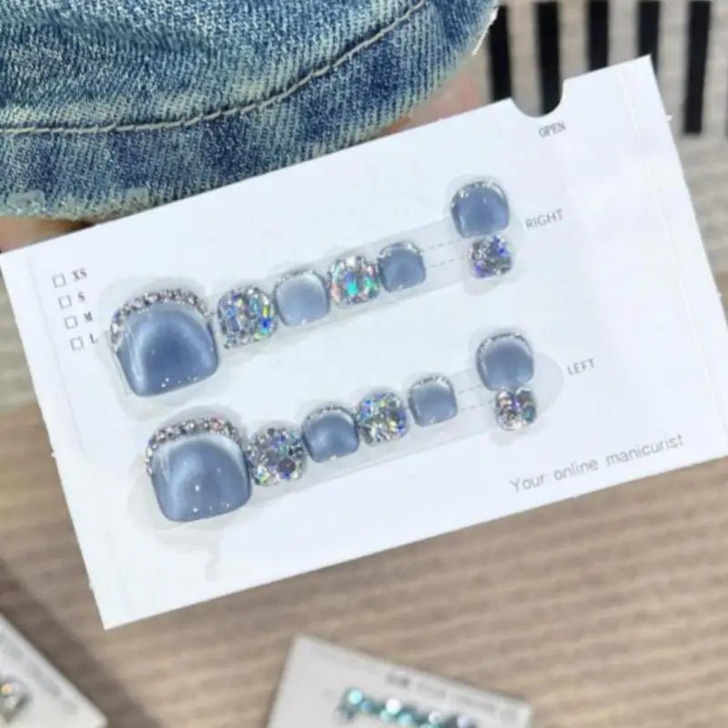 Toenails Glitter Glitter Press On Toe Nails Manicure Art Glossy Fake Toe Nails 14Pcs Sparkling Cat's Eye Toenail Girls Nail Art - Paola Center