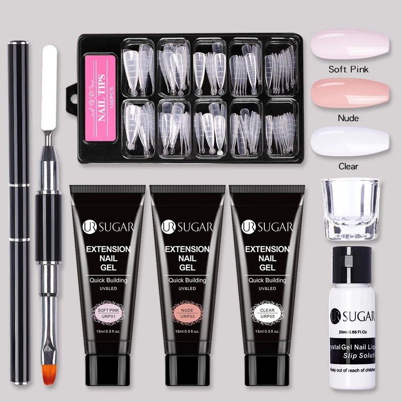 UR SUGAR 15ml Extension Nail Gel Set Full Manicure Kit Crystal Acrylic Quick Extension Nails Building Fingertips Tools Set - Paola Center