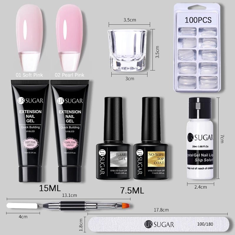UR SUGAR 15ml Extension Nail Gel Set Full Manicure Kit Crystal Acrylic Quick Extension Nails Building Fingertips Tools Set - Paola Center