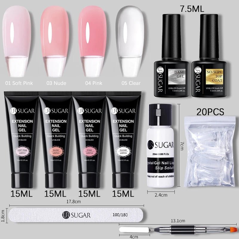 UR SUGAR 15ml Extension Nail Gel Set Full Manicure Kit Crystal Acrylic Quick Extension Nails Building Fingertips Tools Set - Paola Center