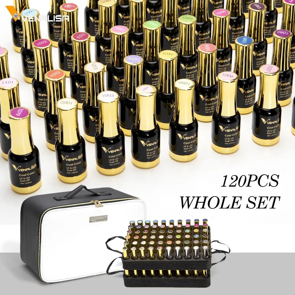 Venalisa gel polish set with 78 vibrant color swatches and black and white storage case by Paola Center