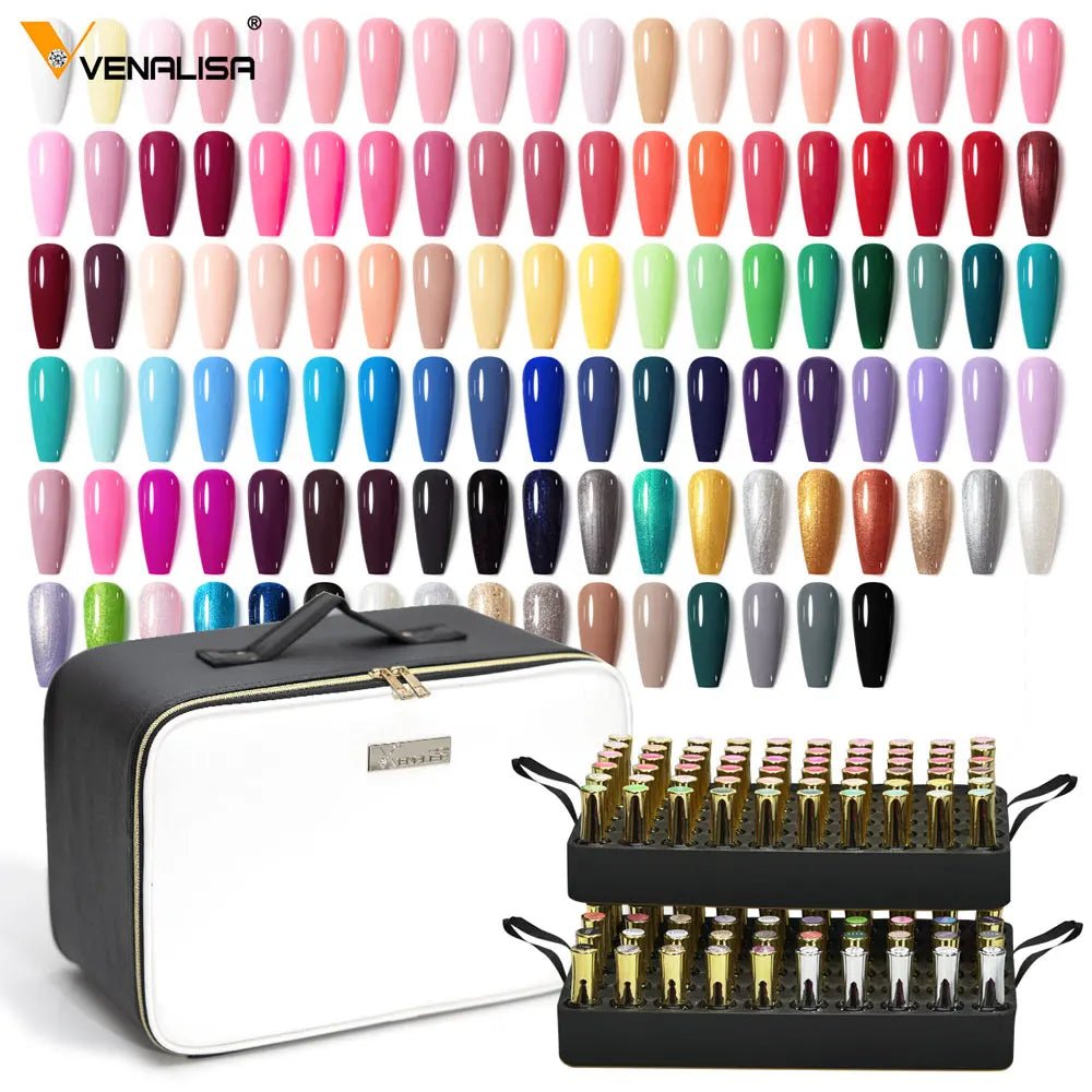 Venalisa gel polish set with 78 vibrant color swatches and black and white storage case by Paola Center