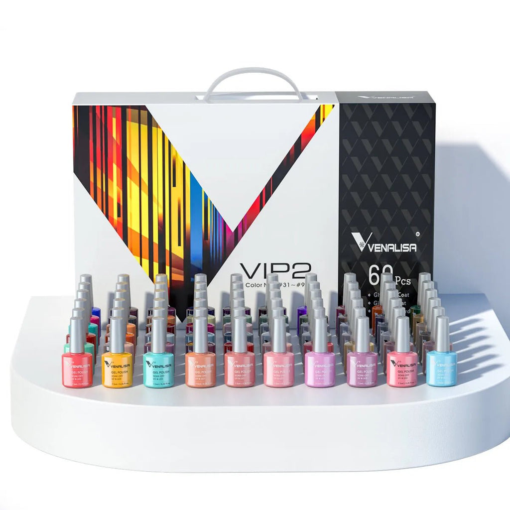 Paola Center long-lasting nail polish set with 60 vibrant color bottles and a stylish carrying case