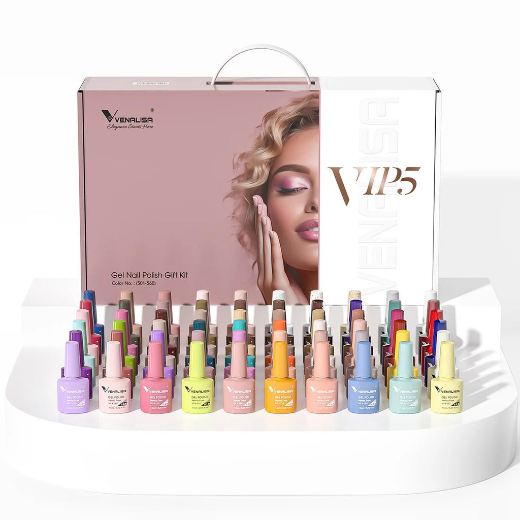 Paola Center long-lasting nail polish set with multiple colorful gel nail polish bottles and carrying case