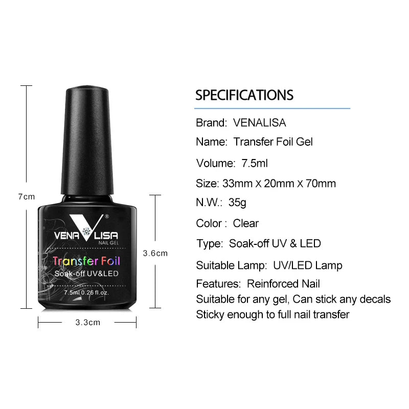 Venalisa Nail Foil Glue Gel for Foil Art Stickers Strong Adhesion Transfer Available Soak Off LED Gel Polish - Paola Center