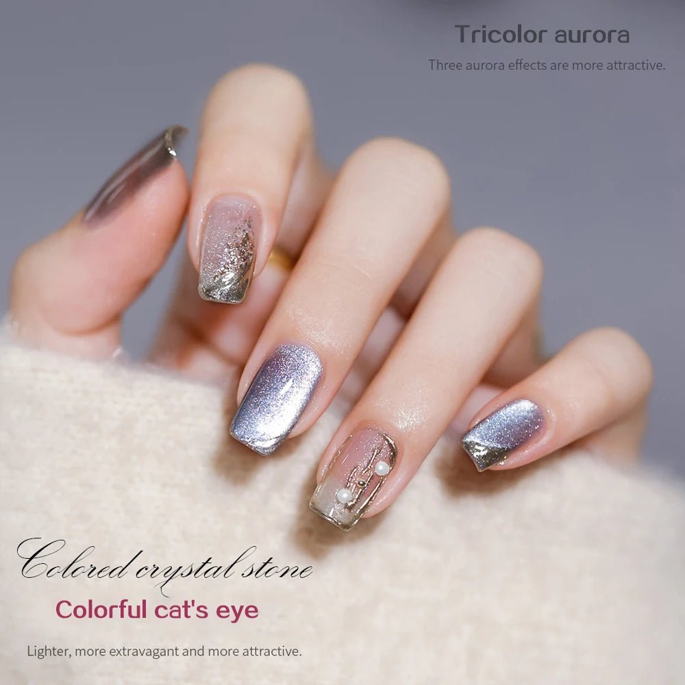 Vendeeni 15 Colors/set Colourful Crystal Aurora Cat Eye Gel Nail Polish Magnetic Gel Varnish UV LED Soak Off Gel Lacquer - Paola Center