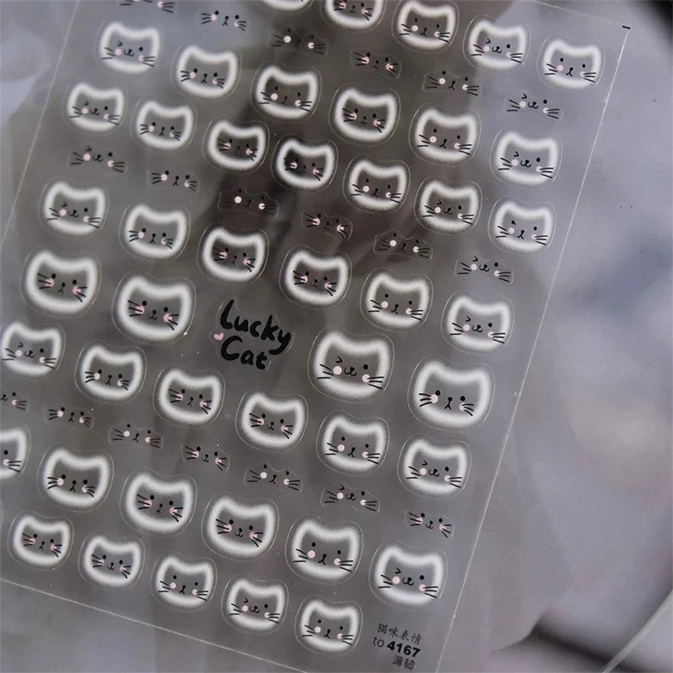 White Halo Dyeing Cat Face Cup Black Orange Toy Umbrella Love Heart Kitty Cake Embossed Relief Nail Art Stickers Manicure Decals - Paola Center