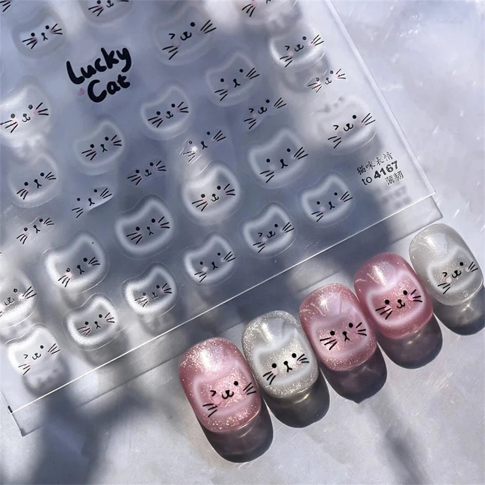 White Halo Dyeing Cat Face Cup Black Orange Toy Umbrella Love Heart Kitty Cake Embossed Relief Nail Art Stickers Manicure Decals - Paola Center