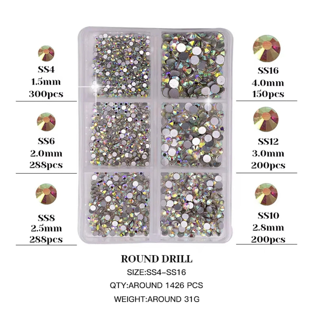 Wholesale 6 Grid Nail Rhinestones Kit Round Crystals Multi Shapes Glass Nail Rhinestones And Nail Charm - Paola Center