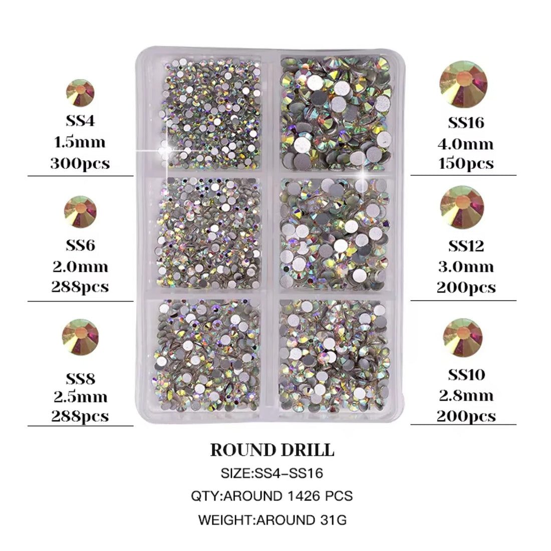 Wholesale 6 Grid Nail Rhinestones Kit Round Crystals Multi Shapes Glass Nail Rhinestones And Nail Charm - Paola Center