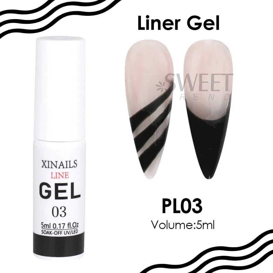 XINAILS Liner Gel in PL03 for luxury nails with fancy nails design in black and nude shades