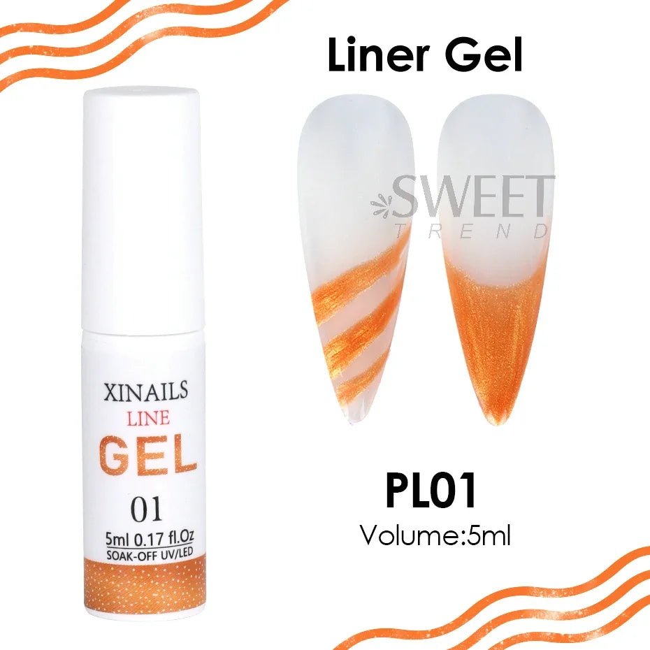 XINAILS Liner Gel in 5ml bottle for luxury nails with stylish gold accents and fancy nails design
