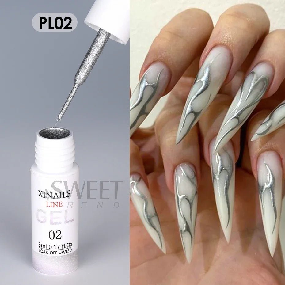 XINAILS luxury nails gel in white with fancy nails featuring a sleek marble design