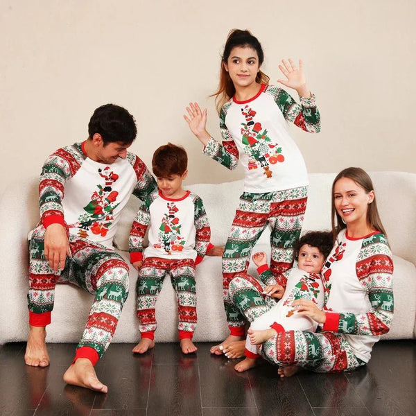 Xmas Gift Cartoon Allover Print Matching Christmas Pajamas Set Adults Kids Baby Outfits Soft Cute Sleepwear Family Look Clothes - Verschic Paris